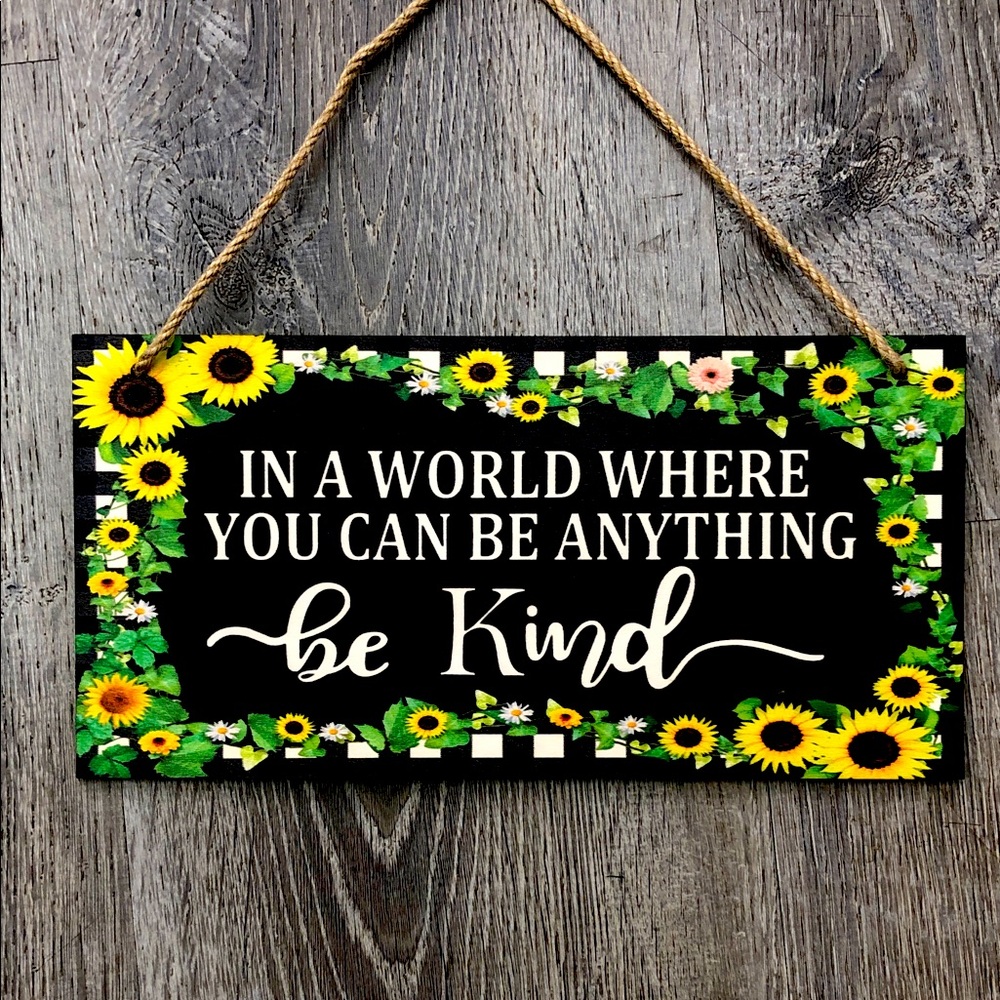 Be Kind Sunflower Wall Sign - Black and Yellow Home Decor